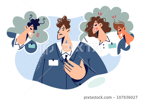 Business man worried about bullying from colleagues criticizing ideas and plans out of envy 107836027