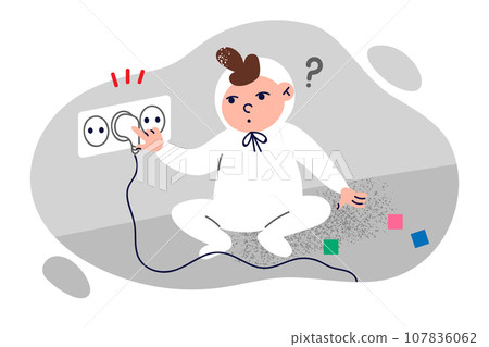 Curious baby sticks fingers into socket and risks getting electric shock due to carelessness parents Curious baby sticks fingers into socket and risks getting electric shock due to carelessness parents 107836062