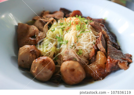 beef noodles, Chinese noodles or noodles without soup 107836119