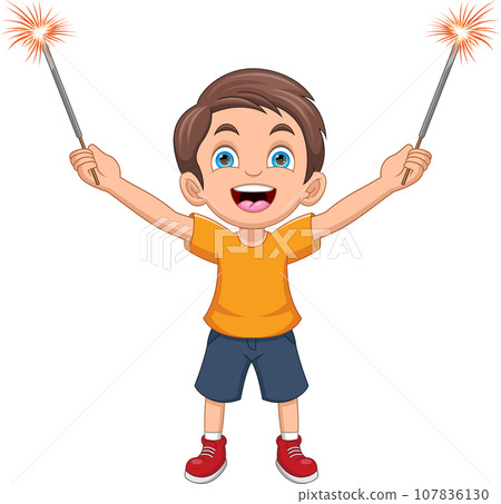 little boy holding fireworks cartoon little boy holding fireworks cartoon 107836130
