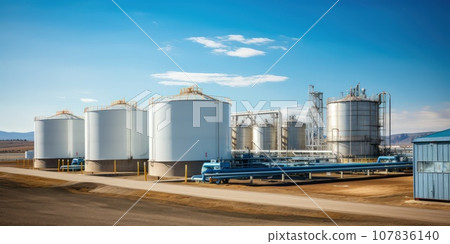 Large storage tanks and pipes for the production of biofuel. 107836140