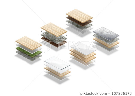 Blank nature wood and stone material layers mockup set, isolated 107836173