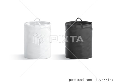 Blank black and white laundry hamper bag mockup, profile view 107836175