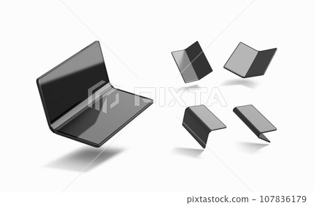 Blank black flexible book phone display opened mockup, different types 107836179