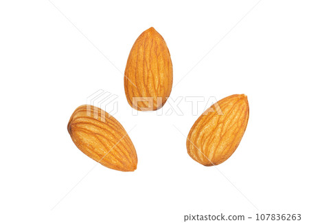 Top view Almonds isolated on a white background Top view Almonds isolated on a white background 107836263