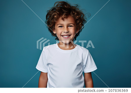 A Young Boy Elevates His Look with a Bella Canvas White Shirt Mockup Against a Vibrant Blue Background, the Ultimate T-Shirt Design Template and Print Presentation Mock-Up. created with Generative AI A Young Boy Elevates His Look with a Bella Canvas White Shirt Mockup Against a Vibrant Blue Background, the Ultimate T-Shirt Design Template and Print Presentation Mock-Up. created with Generative AI 107836369