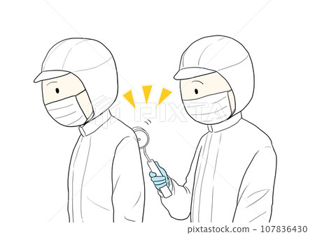 Reactions of a worker having his uniform rubbed Reactions of a worker having his uniform rubbed 107836430