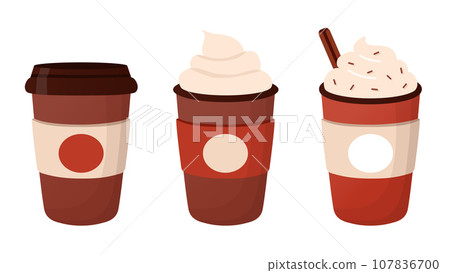 Set of coffee cups, coffee dessert drinks isolated in flat style. Vector illustration Set of coffee cups, coffee dessert drinks isolated in flat style. Vector illustration 107836700
