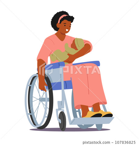 Disabled Mother In A Wheelchair Cherishing Moments With Little Child, Their Love Transcending Any Physical Limitations 107836825
