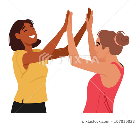 Girlfriends Giving High Five, A Burst Of Joy, Laughter, And Unspoken Support Gesture. Characters Celebrating Victory Girlfriends Giving High Five, A Burst Of Joy, Laughter, And Unspoken Support Gesture. Characters Celebrating Victory 107836828