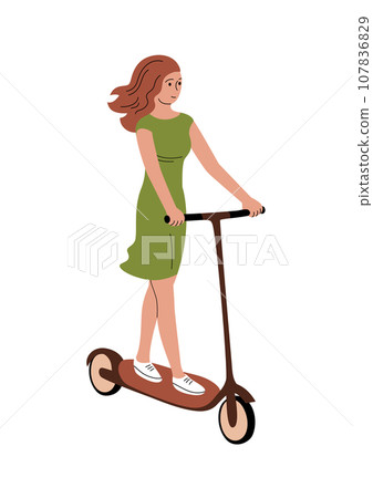 A young woman rides a scooter A young woman rides a scooter 107836829