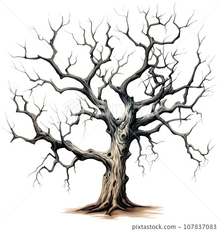 Scary dead withered tree watercolor illustration PNG 107837083