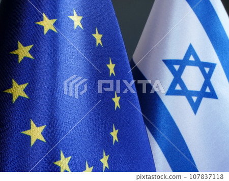 Small EU and Israel flags. 107837118