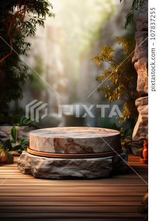 Cylindrical natural stone podium for demonstration and display of eco-friendly products Cylindrical natural stone podium for demonstration and display of eco-friendly products 107837255