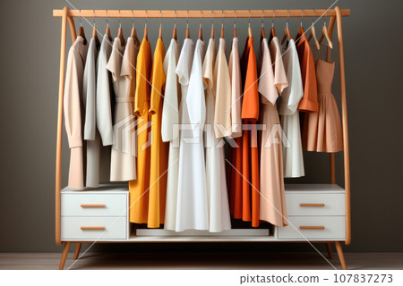 Rack with stylish women's clothes 107837273