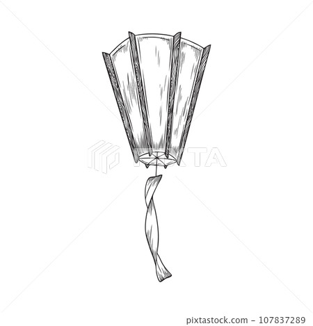 Asian paper lantern with tassel, sketch vector illustration on white. 107837289