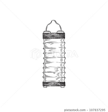 Engraved Japanese lantern with decorative elements, vector hand drawn traditional Asian New Year paper lamp 107837295