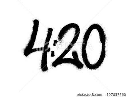 Sprayed 420 tag graffiti with overspray in black over white. Vector illustration. Sprayed 420 tag graffiti with overspray in black over white. Vector illustration. 107837360