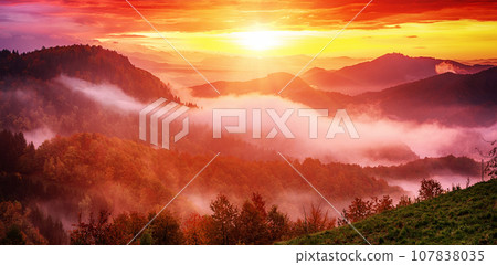 Misty mountain landscape 107838035