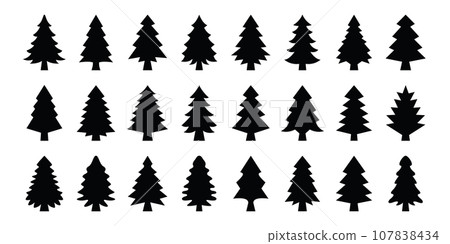 Christmas tree icons set. Vector illustration of pine trees silhouette Christmas tree icons set. Vector illustration of pine trees silhouette 107838434