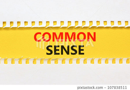 Common sense symbol. Concept words Common sense on beautiful yellow paper. Beautiful white paper background. Business, motivational common sense concept. Copy space. Common sense symbol. Concept words Common sense on beautiful yellow paper. Beautiful white paper background. Business, motivational common sense concept. Copy space. 107838511