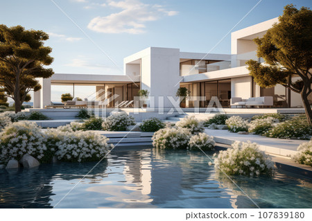 Minimalist cubic house exterior 107839180