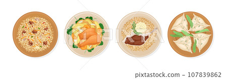 Uzbek Cuisine Traditional Dishes and Food Vector Set Uzbek Cuisine Traditional Dishes and Food Vector Set 107839862