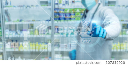 Concept of ordering medicines using an online pharmacy. 107839920