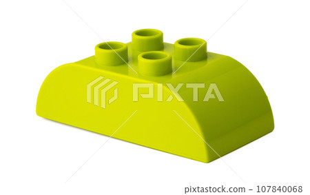 Green plastic building block isolated on white 107840068