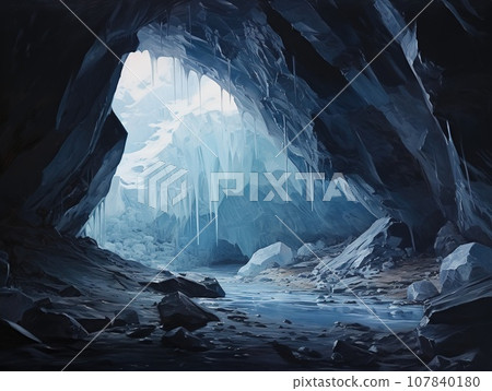 Deep frozen glacier cave with ice and snow, nature concept 107840180
