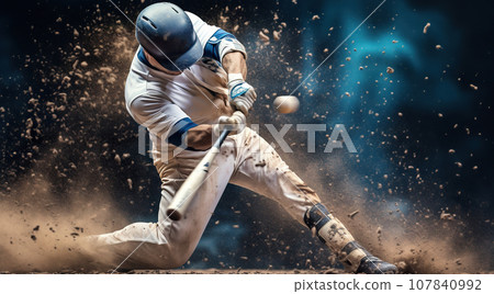 professional baseball player hitting ball on sport competition, creative illustration 107840992