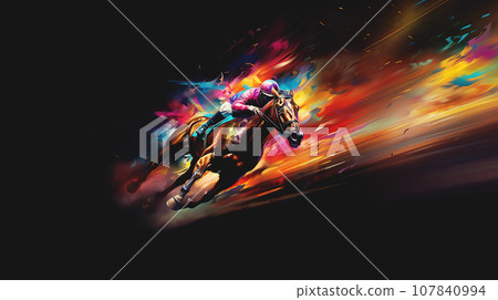 illustration of fast horseman rider and horse at race on black background, equine sport and speed concept illustration of fast horseman rider and horse at race on black background, equine sport and speed concept 107840994