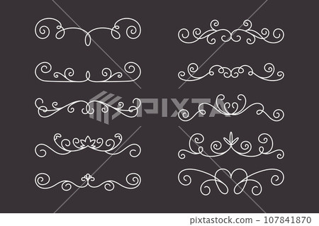 Vector Decorative Linear Dividers Set. Vintage Frame Design Elements, Filigree, Decorative Borders, Page Decorations, Dividers Isolated Vector Decorative Linear Dividers Set. Vintage Frame Design Elements, Filigree, Decorative Borders, Page Decorations, Dividers Isolated 107841870
