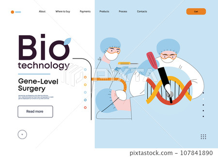 Bio Technology, Gene-Level Surgery -modern flat vector concept illustration of precise genetic modifications at the molecular leve. Metaphor of treating genetic disorders and enhancing human health 107841890