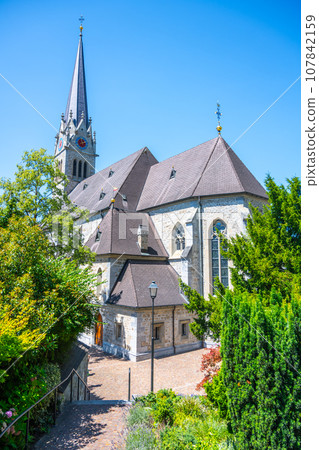Cathedral of St. Florin, neo-gothic church in Vaduz, Liechtenstein 107842159