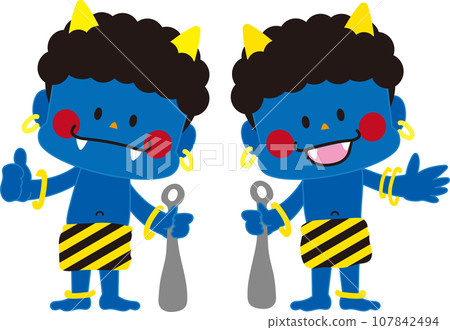 Cute blue demon illustration set 107842494