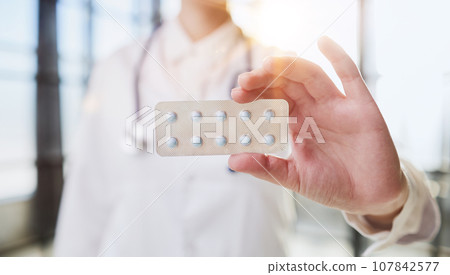 Close up portrait female doctor scientist pharmacist Close up portrait female doctor scientist pharmacist 107842577