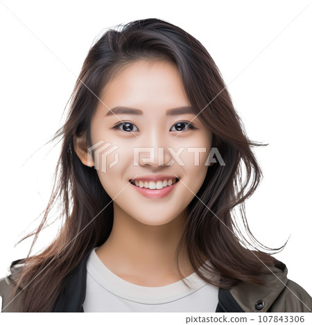 Close-Up of Smiling Asian Female University Student Celebrating Academic Success on Transparent Background, Confidence, Joy, and the Thrill of Girl Life, Ai generative 107843306