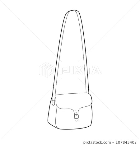 Saddle Cross-Body Bag silhouette. Fashion accessory technical illustration. Vector satchel front 3-4 view for Men Saddle Cross-Body Bag silhouette. Fashion accessory technical illustration. Vector satchel front 3-4 view for Men 107843402