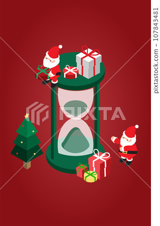 Isometric Christmas banner template promotion for advertising with Santa and hourglass 107843481