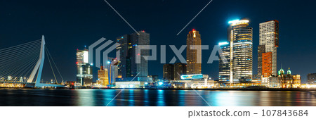 Spectacular Night View of Rotterdam from the Sea: Experience the Beauty of the City at Night 107843684