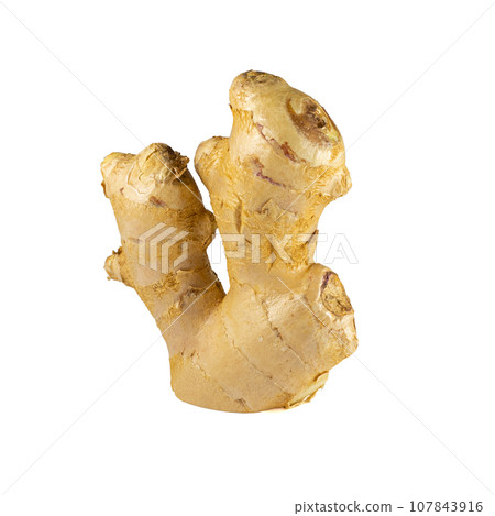 Fresh ginger rhizome with sliced isolated on white background.  107843916