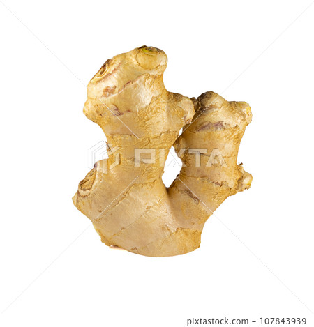 Fresh ginger rhizome with sliced isolated on white background.  107843939