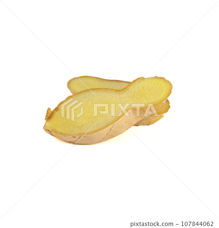 Fresh ginger rhizome with sliced isolated on white background.  107844062