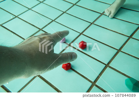 Rubber ball for picking up stones submerged at the bottom of the pool Rubber ball for picking up stones submerged at the bottom of the pool 107844089