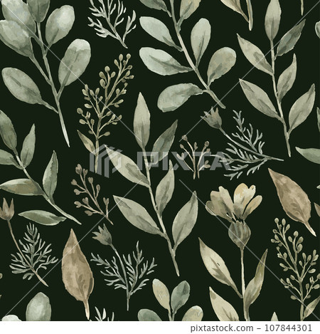 Watercolor seamless pattern with trendy dried plants and flowers. Hand drawn luxury print for decor and design 107844301