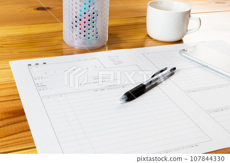 Blank resume, stationery, and coffee 107844330