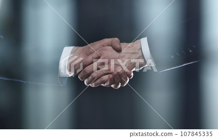 Close-up image of handshake between two colleagues. 107845335