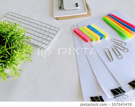 Paperwork Blank paper, overhead view and highlighter document creation Paperwork Blank paper, overhead view and highlighter document creation 107845459