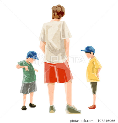 兄弟和父親手繪水彩風格插畫 兄弟和父親手繪水彩風格插畫 107846066